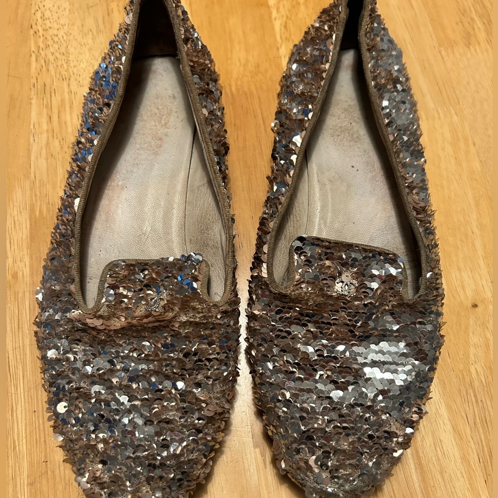 Chanel Pink Sequin CC Logo Ballet Flats